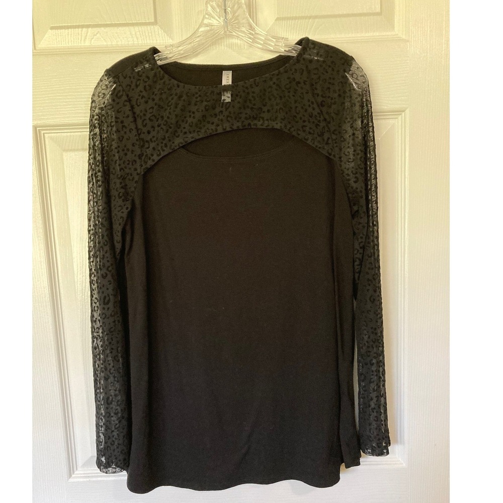 Mesh Top Large Black Leopard Print Sheer LS Edgy Goth Streetwear Grunge